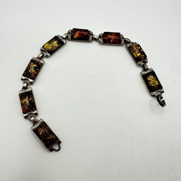 Stunning 7.5" Amber cabochons, set in solid sterling silver, tennis bracelet! - Picture 6 of 13